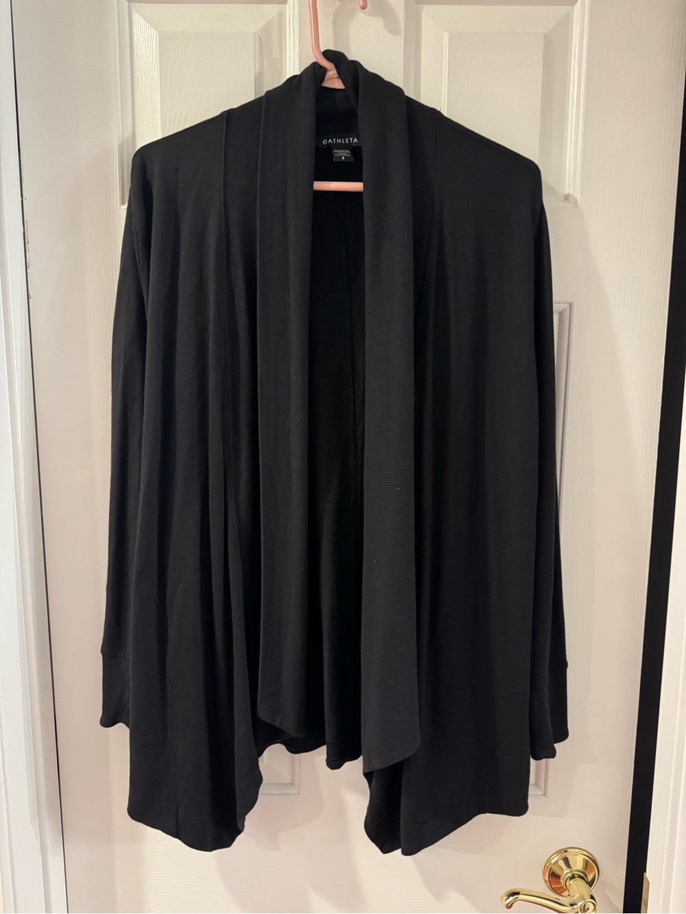 Athleta Black Draped Open-Front Cardigan